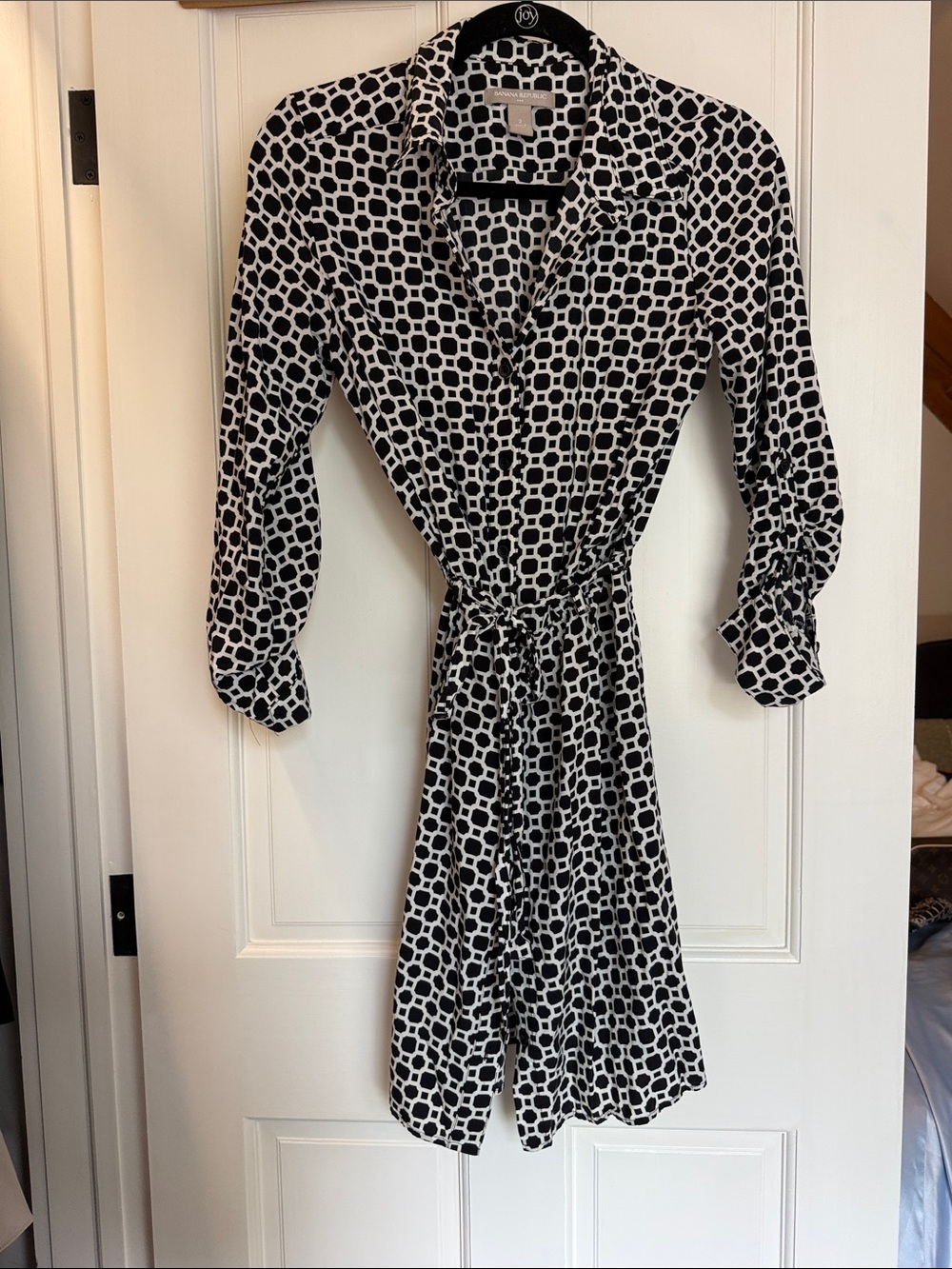 Banana Republic Black and White Geometric Shirt Dress